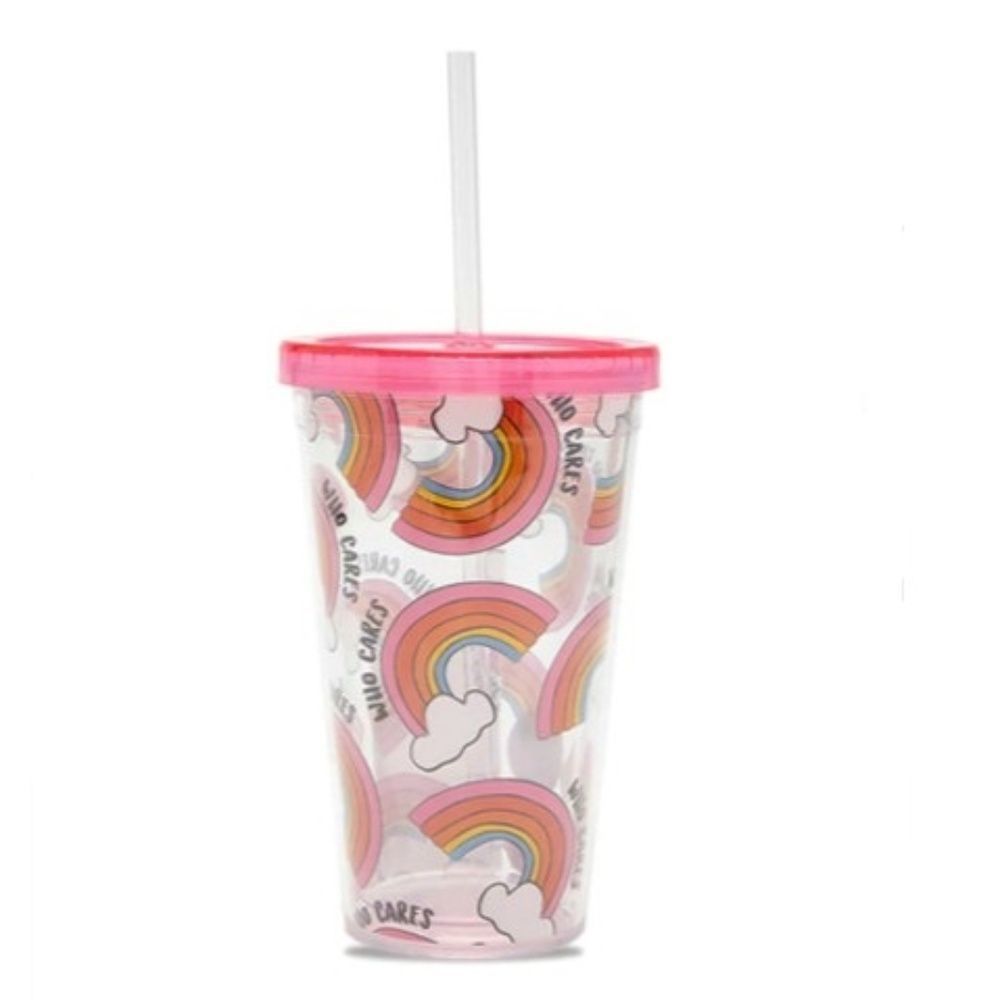 NWT Forever 21 Rainbow Graphic Cup With Straw